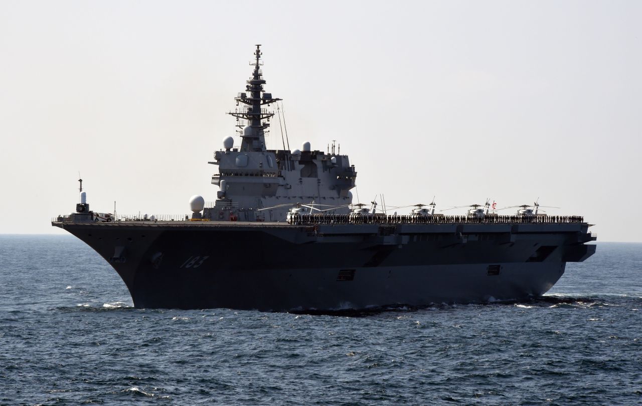 <strong>Japan's Maritime Self-Defense Force helicopter destroyer Izumo takes part in a fleet review off Sagami Bay in October  2015. Helicopter destroyers combine with Japanese subs to give Tokyo exceptional anti-submarine warfare capabilities.</strong>