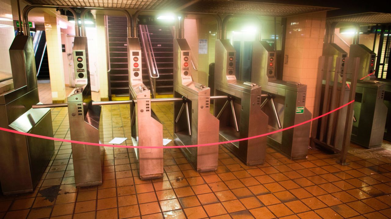 A subway station that services an above-ground train is closed in New York on March 14.