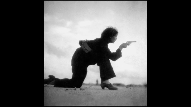 Taro took this photo of a Republican militiawoman training on a beach outside Barcelona, Spain, in August 1936. Taro and Capa were embedded with forces who opposed Nationalist Gen. Francisco Franco. 