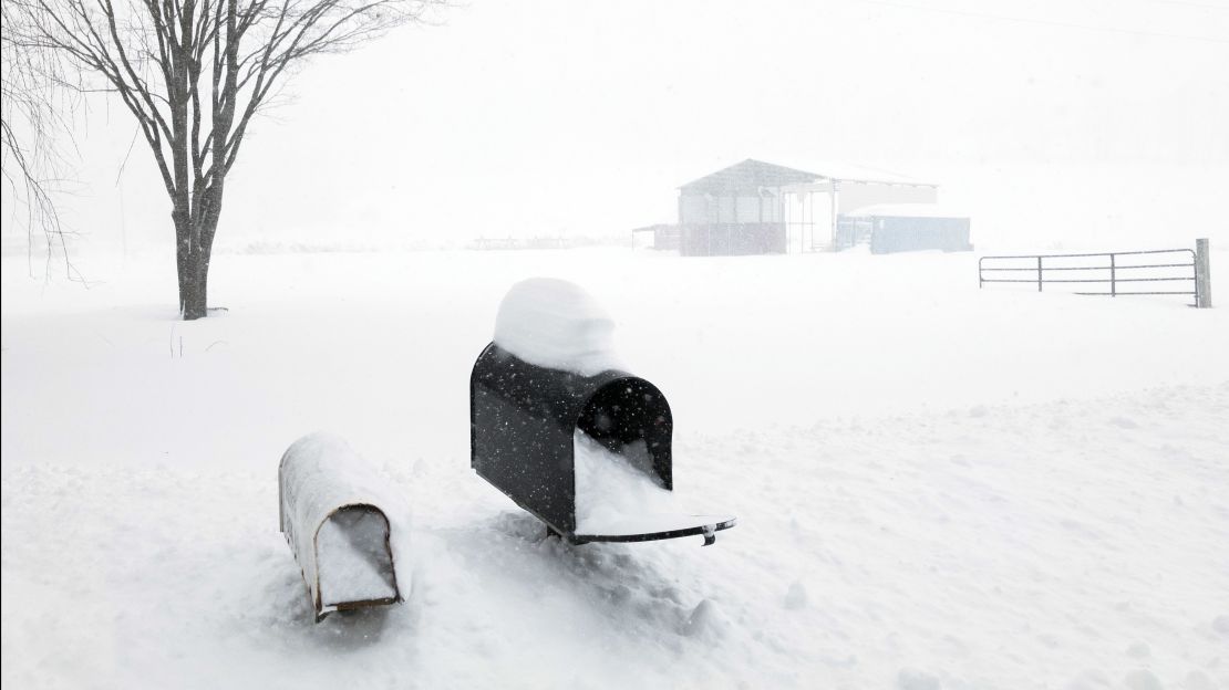 Snow piles up to the mailboxes Tuesday outside Union Dale, Pennsylvania.