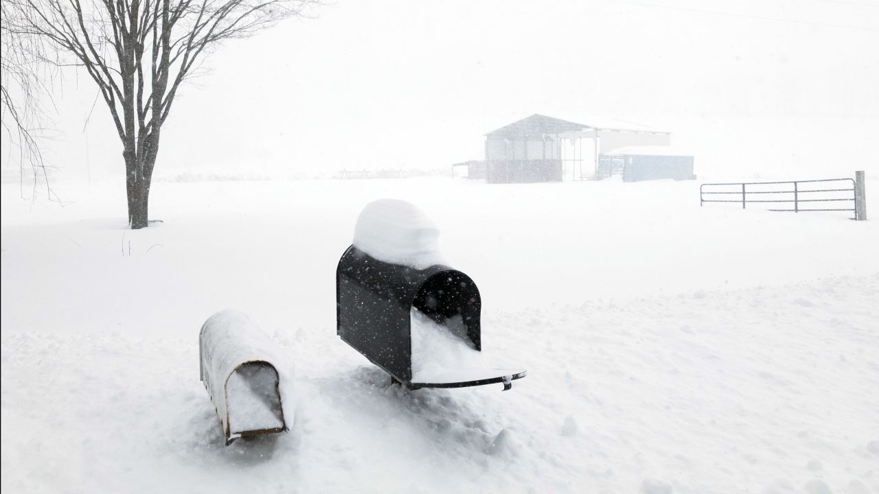 Snow rises up to mailboxes outside Union Dale, Pennsylvania, on March 14.