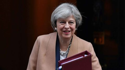 British Prime Minister Theresa May leaves from 10 Downing Street in London on March 15, 2017, before heading to Parliament to attend the weekly Prime Minister's Questions (PMQs).
May said Tuesday she would be given the power to start Brexit talks within days but declined to name a date for a process already disrupted by Scotland's independence bid. / AFP PHOTO / Ben STANSALL (Photo credit should read BEN STANSALL/AFP/Getty Images)