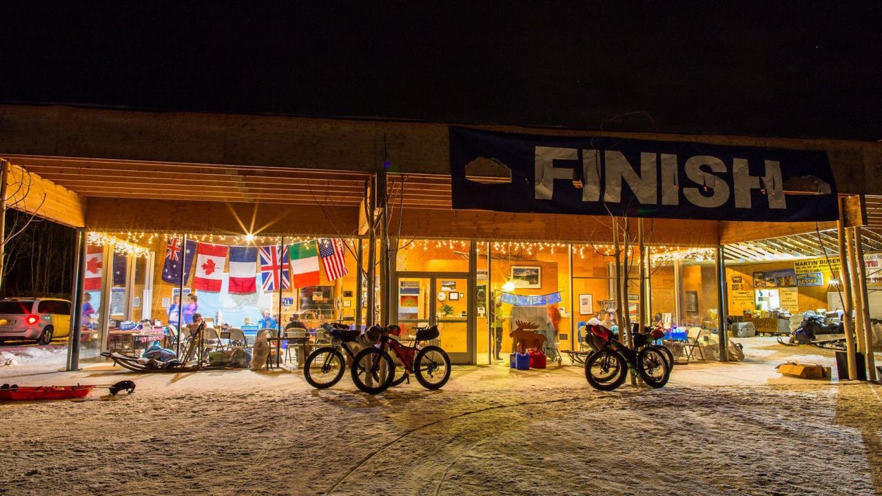 The finish line is the same place where the race started, the Happy Trails Kennels, owned by Martin Buser, a winner of the famous Iditarod dog sled race.