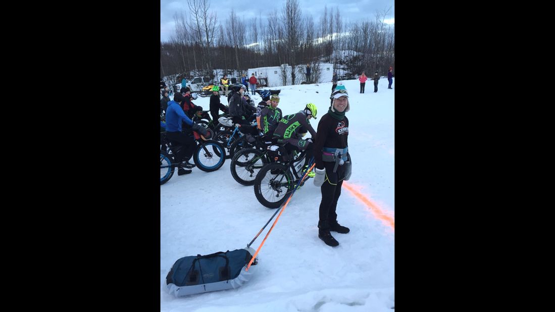 At dawn, an announcer called the racers to the starting line with bikes in front, and counted down to the start. The starting line is about a 60 mile drive from Anchorage.