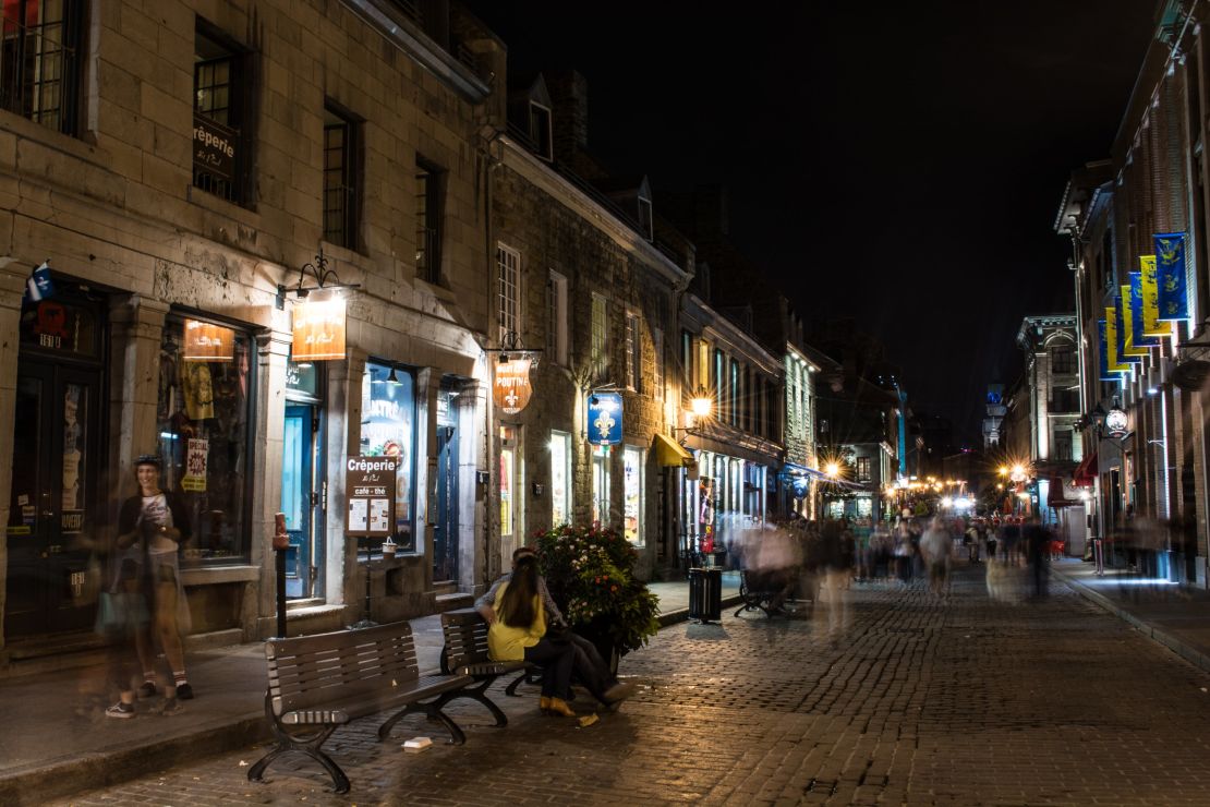 Shops, bars and sidewalk cafes line the streets of Montreal's oldest district.