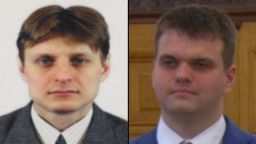 Igor Anatolyevich Sushchin and Dmitry Aleksandrovich Dokuchaev

LEFT: 
https://www.fbi.gov/wanted/cyber/igor-anatolyevich-sushchin

RIGHT:
https://www.fbi.gov/wanted/cyber/dmitry-aleksandrovich-dokuchaev