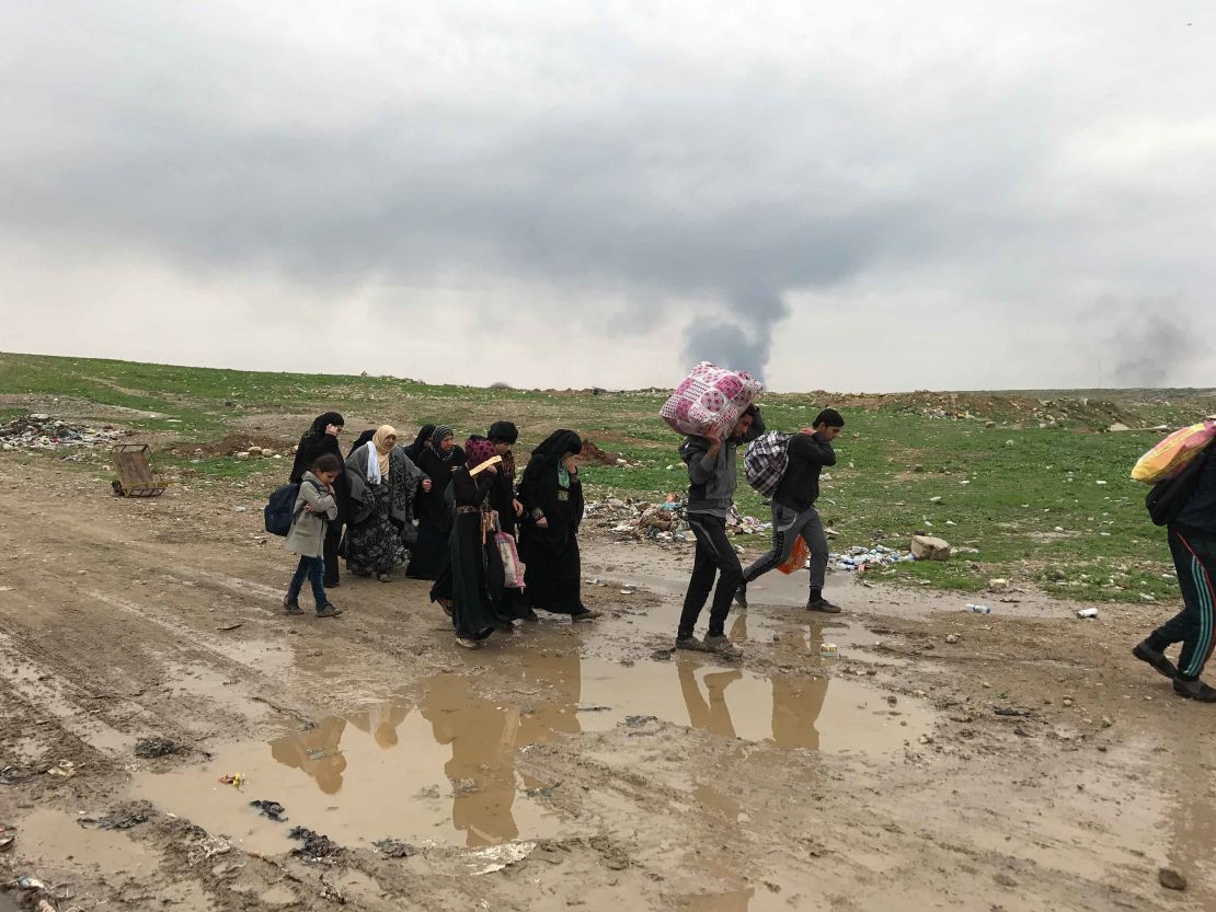 With the little they could carry west Mosul residents are streaming out of the city. "It's a catastrophe," one young man told the CNN crew.