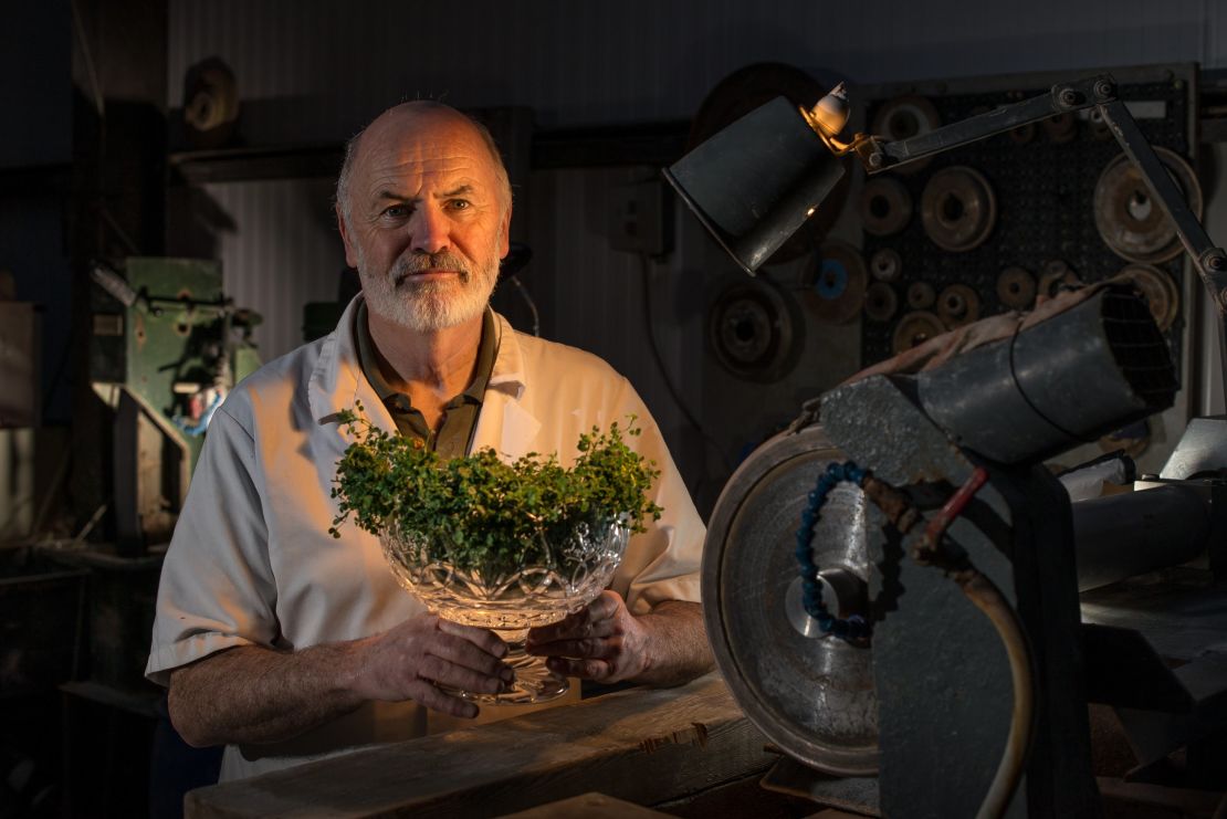 Craftsman Eamonn Terry working on a crystal shamrock bowl in Waterford, Ireland, that Irish leader Enda Kenny will give President Doanld Trump at the White House's annual St Patrick's Day celebration on Thursday.