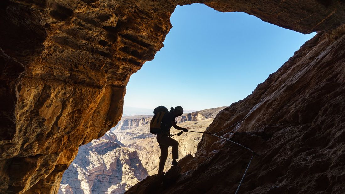 Climbing the rooftop of Arabia: Alila Jabal Akhdar, a luxury hotel in the mountains of Oman, has a via ferrata. It's the highest protected climbing path in the Middle East.