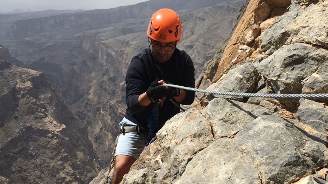 <strong>Don't look down: </strong>Clip on, clip off, repeat. That's the essence of a via ferrata climb. 