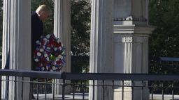 President Donald Trump lays a wreath at the tomb of former president Andrew Jackson after he took a tour of Andrew Jackson's Hermitage in Nashville, Tennessee on March 15, 2017.