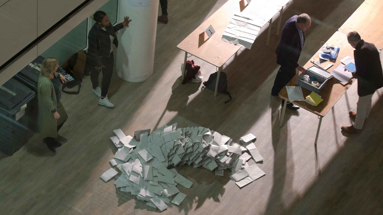 Ballot papers are piled up waiting to be sorted and hand counted at the mayor's office in The Hague on Wednesday.