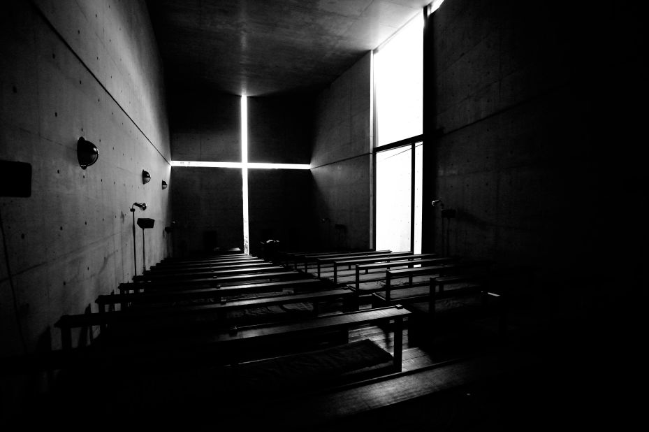 A stunning architectural metaphor for a Christian chapel. The space feels Zen, the light of the cross contrasting with the weight of the concrete walls and the "emptiness" of the chapel. The light lifts our souls, turning an otherwise imposing interior into serenity.
