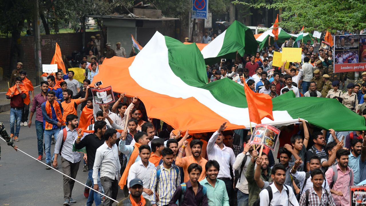 Right-wing student groups march in Delhi protest "anti-nationals."