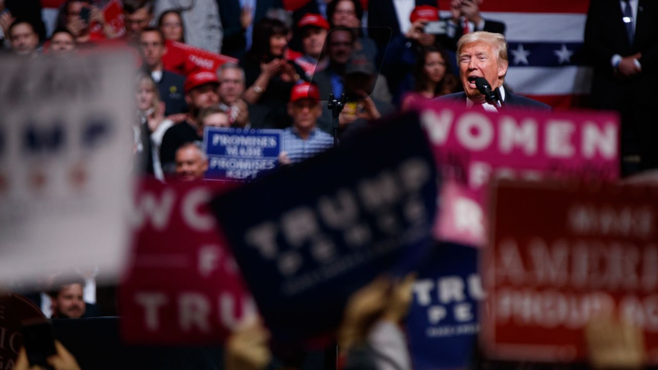 US President Donald Trump speaks during a rally in Nashville, Tennessee, on Wednesday, March 15. He <a href="http://www.cnn.com/2017/03/15/politics/donald-trump-travel-ban-judge-ruling/" target="_blank">decried a federal judge's decision to block his latest travel ban,</a> saying it endangers national security and makes the United States look weak.
