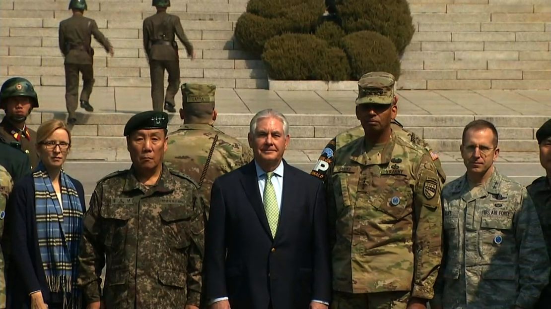 US Secretary of State Rex Tillerson at the DMZ, accompanied by General Vincent Brooks, United States Forces Korea commander & General Leem Ho-young, deputy commander of the Combined Forces Command. March 17, 2017
