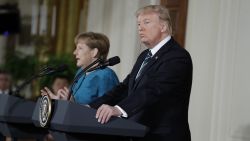 President Donald Trump and German Chancellor Angela Merkel participate in a joint news conference in the East Room of the White House in Washington, Friday, March 17, 2017.