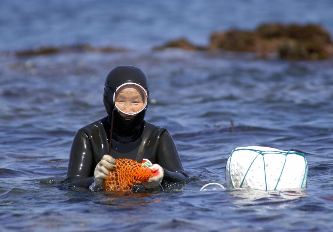A haenyo, one of South Korea's legendary water women, works off the coast of Jeju.