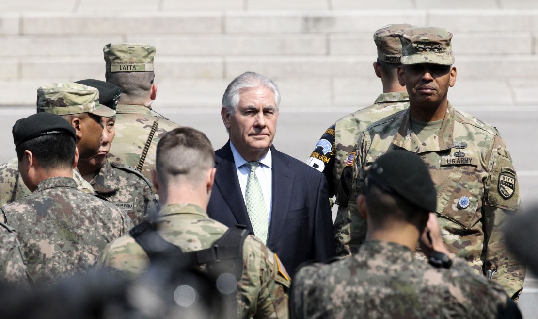 US Secretary of State Rex Tillerson visits the DMZ on the border between North and South Korea.