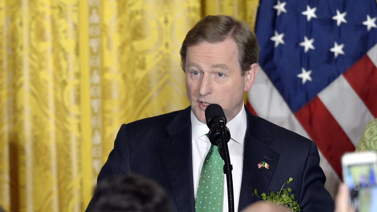 Taoiseach of Ireland Enda Kenny speaks during a reception at the White House on March 16, 2017 in Washington.