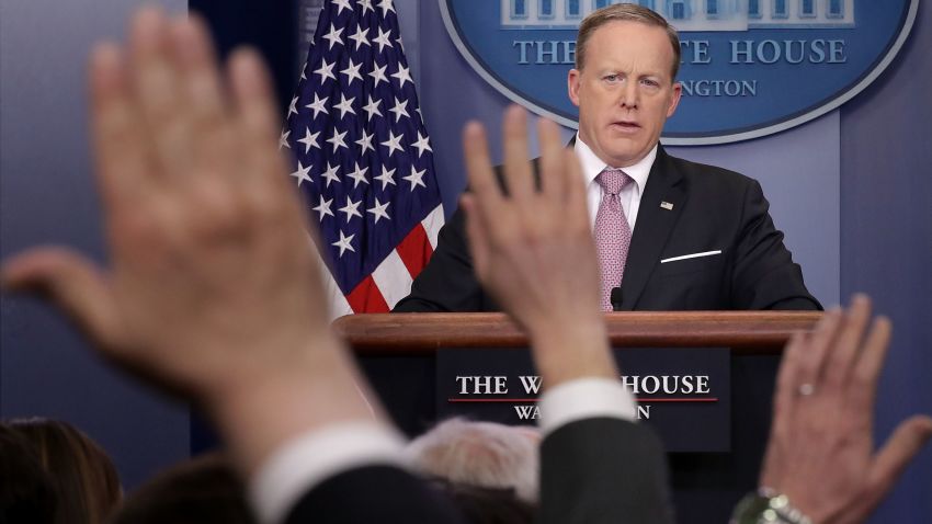 WASHINGTON, DC - MARCH 10:  White House Press Secretary Sean Spicer takes questions from reporters during his daily press briefing in the Brady Press Briefing Room at the White House March 10, 2017 in Washington, DC. Spicer answered a variety of questions about the repeal and replace of Obamacare and other subjects.  (Photo by Chip Somodevilla/Getty Images)