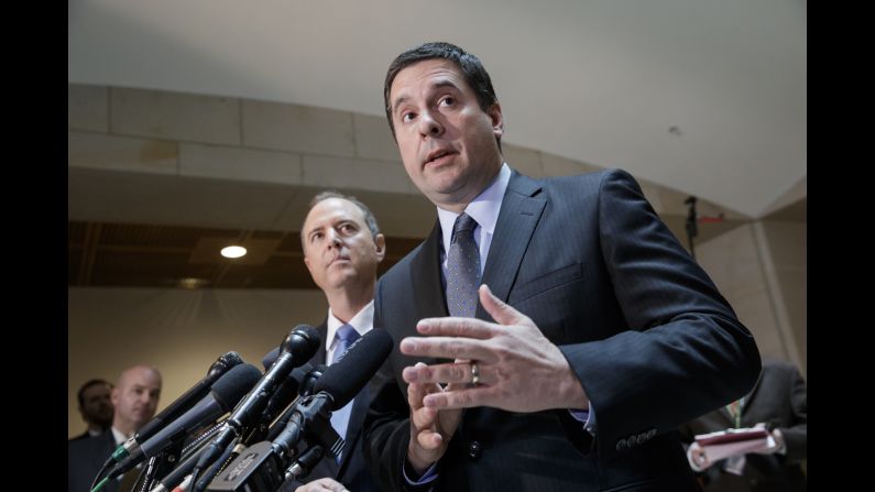 US Rep. Devin Nunes, the chairman of the House Intelligence Committee, talks to reporters on Capitol Hill on Wednesday, March 15. <a href="http://www.cnn.com/2017/03/15/politics/donald-trump-obama-wiretap-accusation/" target="_blank">Nunes said he does not believe President Trump's claim that former President Obama wiretapped him,</a> but he said it's possible Trump communications may have been gathered in "incidental" intelligence collection. "I don't believe Trump Tower was tapped," said Nunes, a Republican. "We don't have any evidence that that took place."