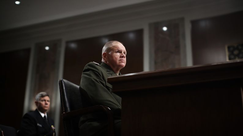 Gen. Robert Neller, commandant of the US Marine Corps, testifies before the Senate Armed Services Committee on Tuesday, March 14. Neller <a href="http://www.cnn.com/2017/03/14/politics/marines-nude-photo-scandal-hearing/" target="_blank">vowed to prosecute those responsible</a> for posting photos of naked female service members on social media. But he said investigators are having trouble identifying individual users, stopping the spread of spinoff websites linking to the images and determining the proper recourse under the law to punish those responsible.