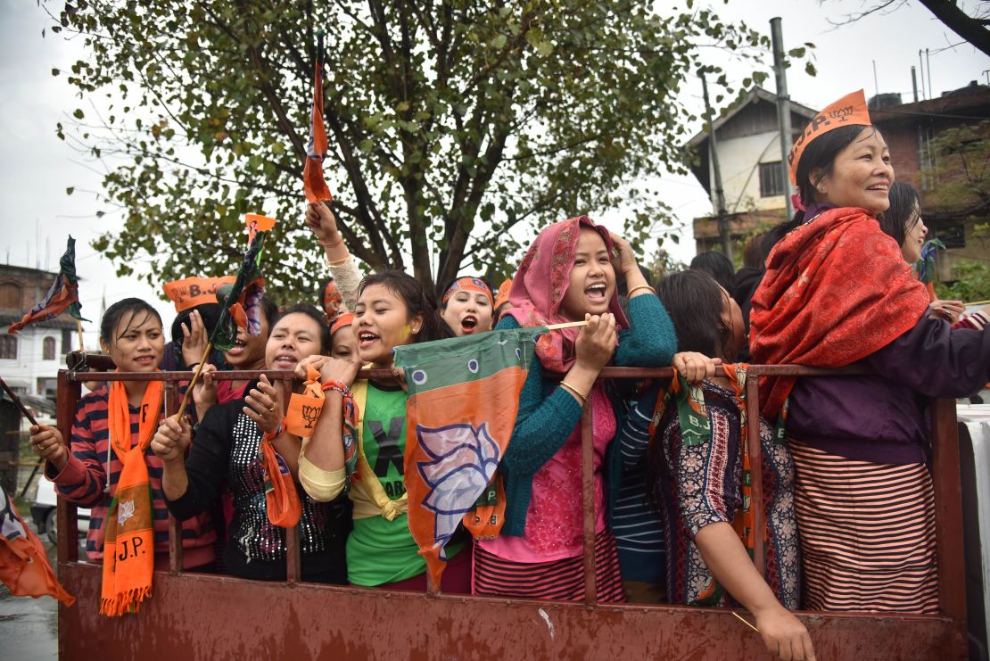 Supporters of Modi's BJP celebrate in Uttar Pradesh.