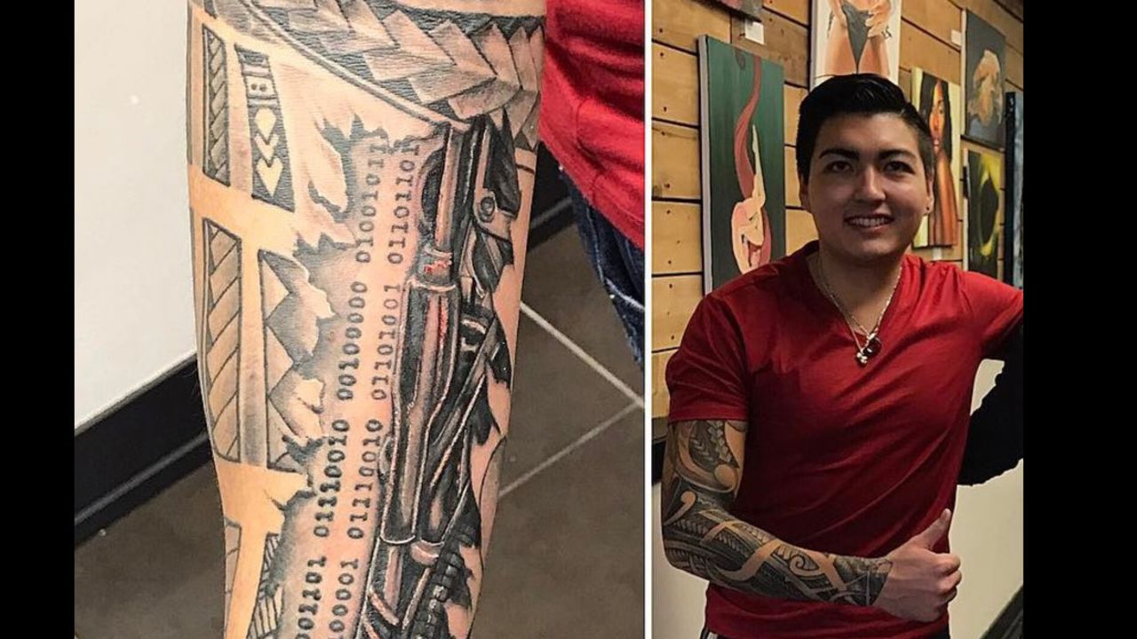 Karim Baratov and a detail of his tattoos from his Instagram account.