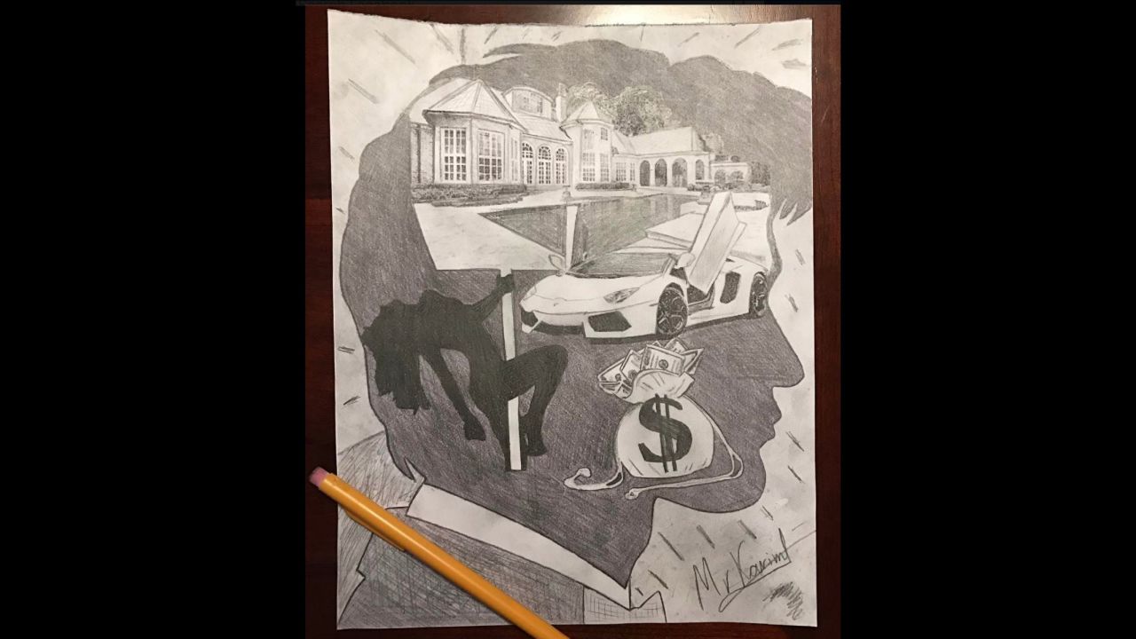 Here's one of the sketches posted by Karim Baratov on social media. They are signed Mr Karim.
