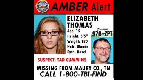The Tennessee Bureau of Investigations is extending an amber alert for Elizabeth Thomas, 15m who has been since Monday, March 13. Authorities says Thomas is with 50-year-old Tad Cummins, a former teacher at Thomas' school.
