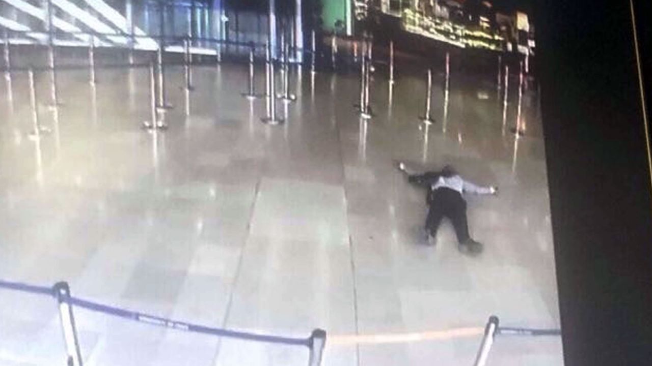 An image from the Orly Airport CCTV of the man who tried to take a soldier's gun and was shot and killed by security forces.