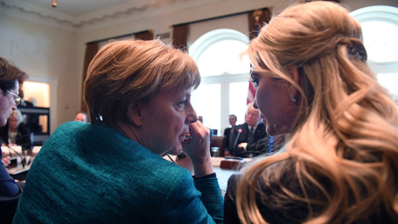 German Chancellor Angela Merkel, left, speaks with Ivanka Trump during a roundtable discussion at the White House on Friday, March 17. In Merkel's <a href="http://www.cnn.com/2017/03/16/politics/angela-merkel-donald-trump-washington-visit/index.html" target="_blank">first US visit during the Trump administration,</a> she and the President discussed issues that included NATO, ISIS and the ongoing conflict in Ukraine. Donald Trump <a href="http://www.cnn.com/2017/03/17/politics/donald-trump-angela-merkel-handshake/" target="_blank">repeatedly bashed Merkel</a> on the campaign trail and accused her of "ruining Germany," citing the nation's policies of allowing refugees in. But he said his meeting with the Chancellor was "very good."
