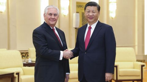 China's President Xi Jinping (R) shakes hands with US Secretary of State Rex Tillerson (L) before their meeting at the Great Hall of the People in Beijing on March 19, 2017.
Tillerson met Xi on March 19 just hours after a North Korean rocket engine test added new pressure on the big powers to address the threat from Pyongyang. / AFP PHOTO / POOL / Lintao Zhang (Photo credit should read LINTAO ZHANG/AFP/Getty Images)