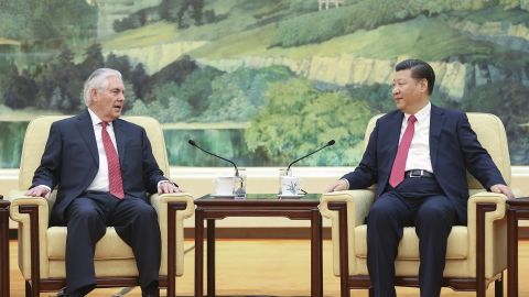Chinese President Xi Jinping (R) meets with US Secretary of State Rex Tillerson (L) at the Great Hall of the People on March 19, 2017 in Beijing, China.