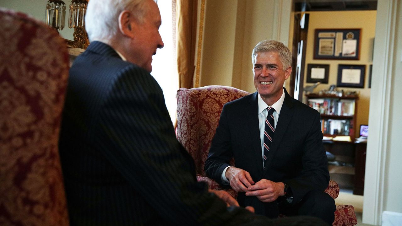 US Sen. Orrin Hatch, R-Utah, meets with Gorsuch at the Capitol on February 1, 2017.