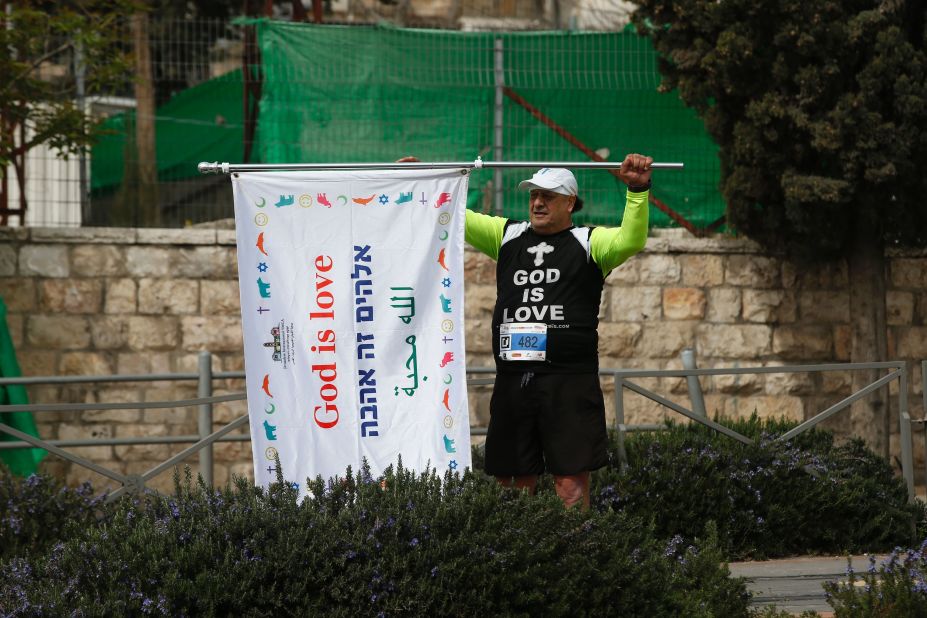 This competitor carried a flag with the message, "God is love." 