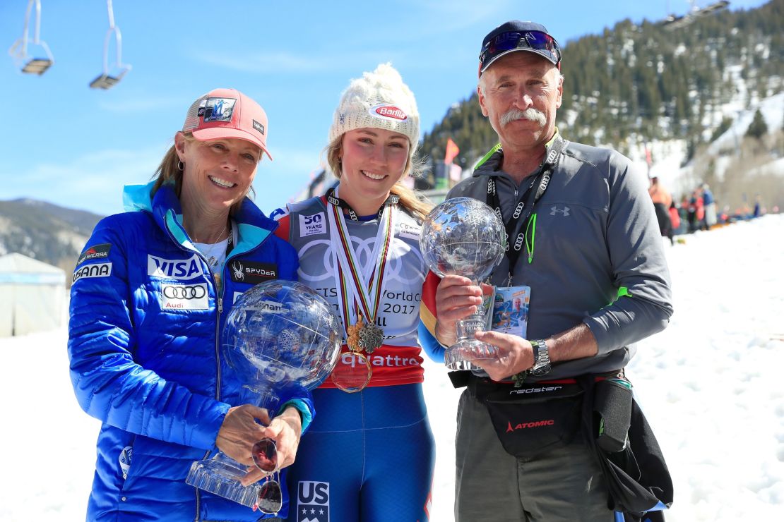 Mikaela Shiffrin with mother Eileen and father Jeff in Aspen.