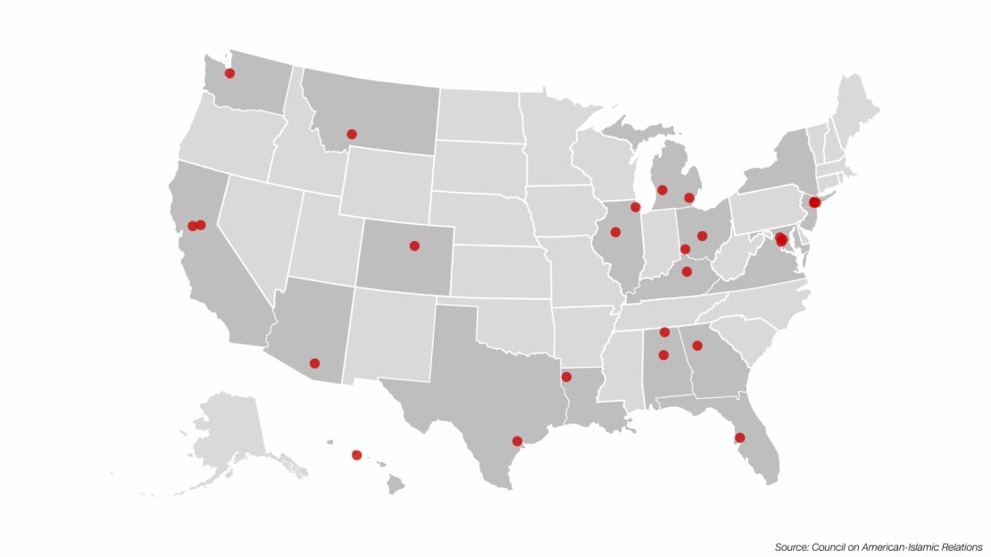 CAIR map of targeted mosques card