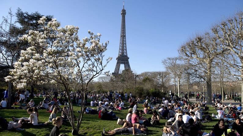 <strong>Paris in spring: </strong>First proper sign of spring in Paris: when picnic crowds begin popping up around the city.