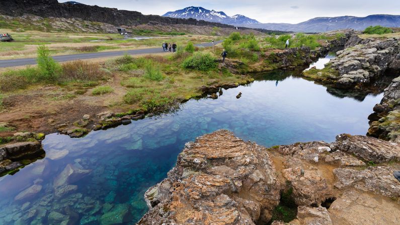 <strong>Þingvellir National Park: </strong>The Þingvellir national park is where the North American and Eurasian tectonic plates meet. The two are drifting apart a few centimeters each year and Iceland will eventually be pulled in two at this spot. 