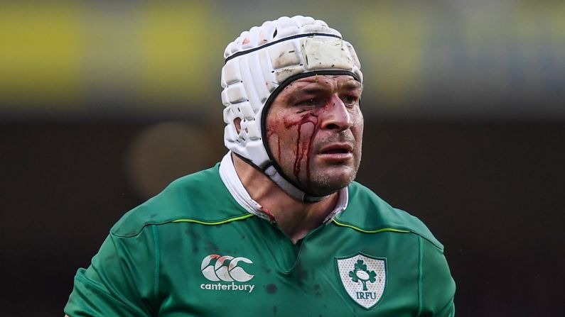 Ireland's Rory Best is bloodied during a Six Nations match against England on Saturday, March 18. <a href="index.php?page=&url=http%3A%2F%2Fwww.cnn.com%2F2017%2F03%2F18%2Fsport%2Frugby-england-ireland-grand-slam-world-record%2F" target="_blank">Ireland won 13-9</a> to prevent England from winning its 19th consecutive Test match.
