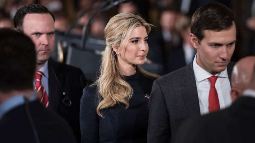 Ivanka Trump and Senior Advisor Jared Kushner arrive for a press conference in the East Room of the White House March 17, 2017 in Washington, DC.