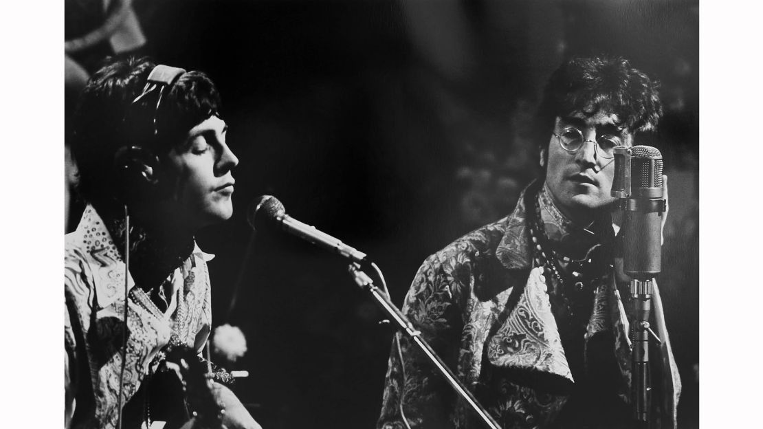 Paul McCartney and John Lennon at rehearsal. 