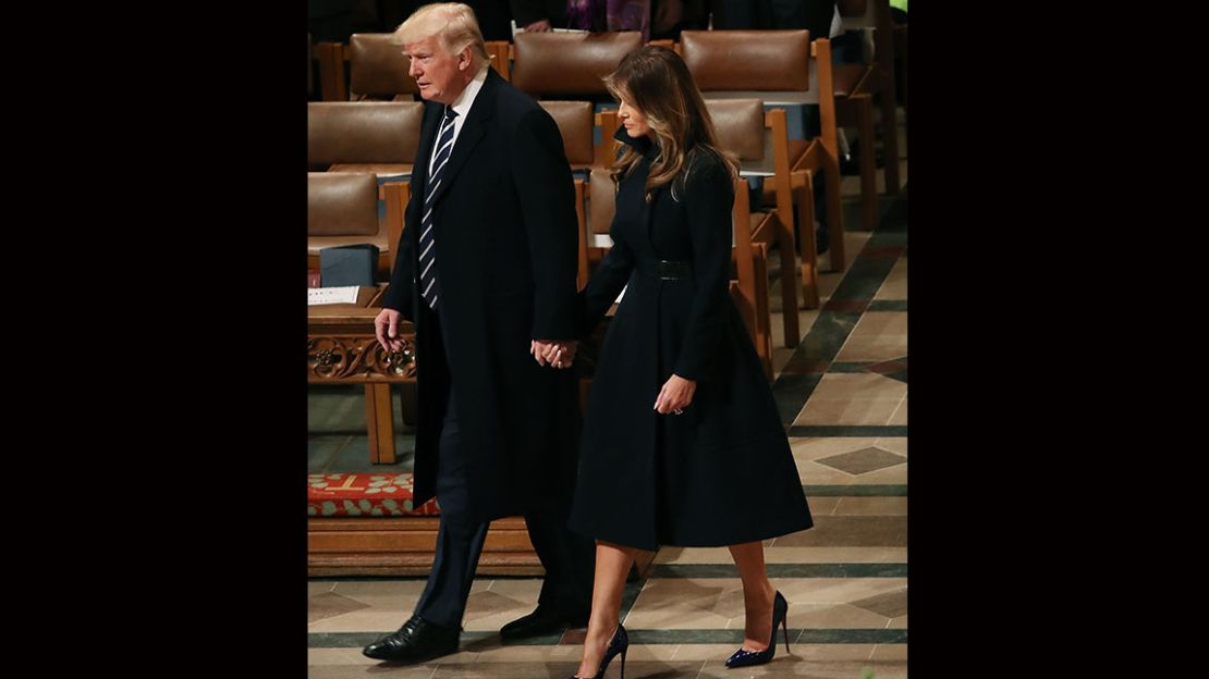 President Donald Trump attends the National Prayer Services with first lady Melania Trump at the National Cathedral on January 21, 2017 in Washington, DC.