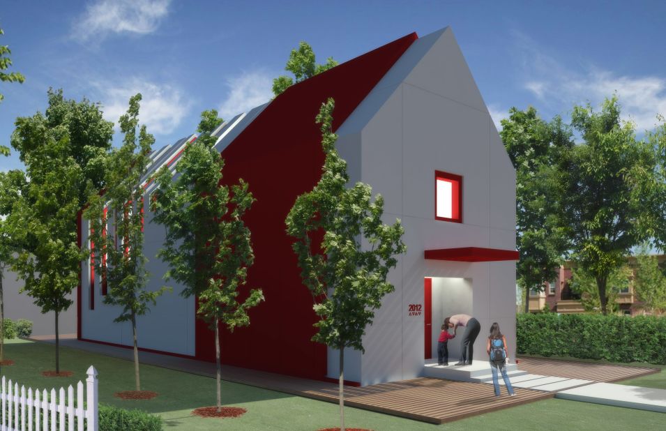 The hero house, designed by F9 Productions, is designed to fit into inner city lots, and boast plenty of protection for disasters. It's triangular shape and base isolation bearing footings protect the home from seismic events. <br />