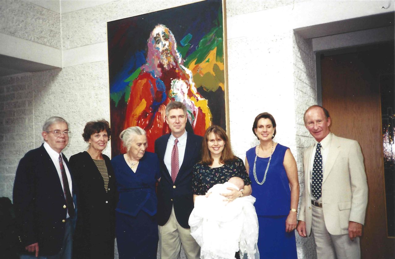 Neil and Marie Louise Gorsuch pose with family members at their daughter's baptism in 2000. 