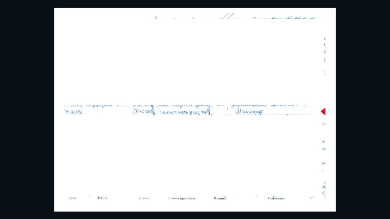 An entry in a ledger of off-the-book payments allegedly from Yanukovych's party shows a payment of $750,000 made to Manafort on October 14, 2009.