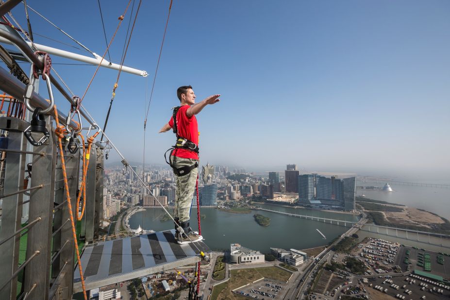 <strong>Macau Tower, Macau, China. </strong>In 2007, New Zealand entrepreneur Alan John "A. J." Hackett made a 233-meter jump here earning him a Guinness world record as the "highest commercial bungee jump."