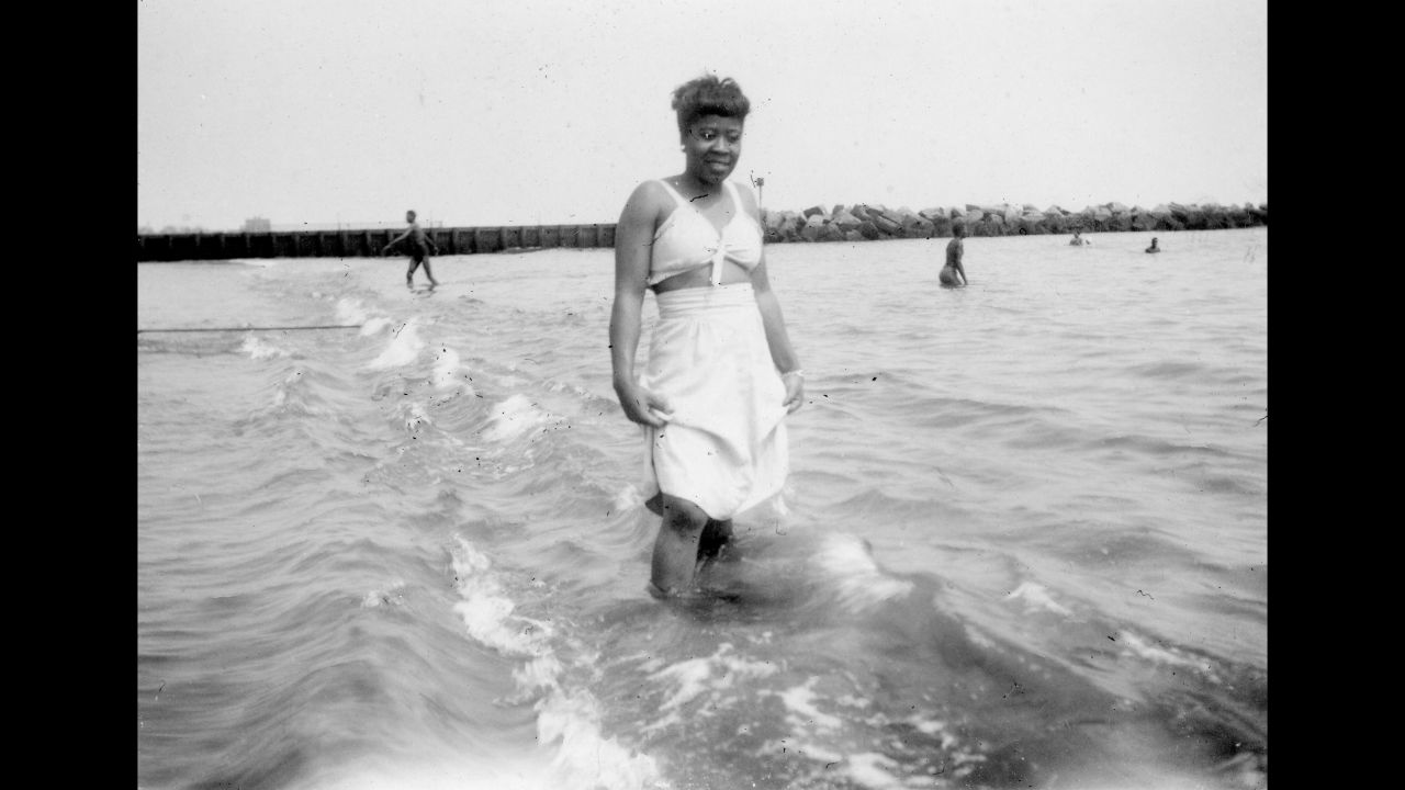 One of Fitzpatrick's friends, Lula, swims at Coney Island in 1945. Fitzpatrick's scrapbook is part of a museum exhibit called <a href="https://nmaahc.si.edu/everyday-beauty" target="_blank" target="_blank">"Everyday Beauty,"</a> which looks at African-American history and culture over the last 100 years.